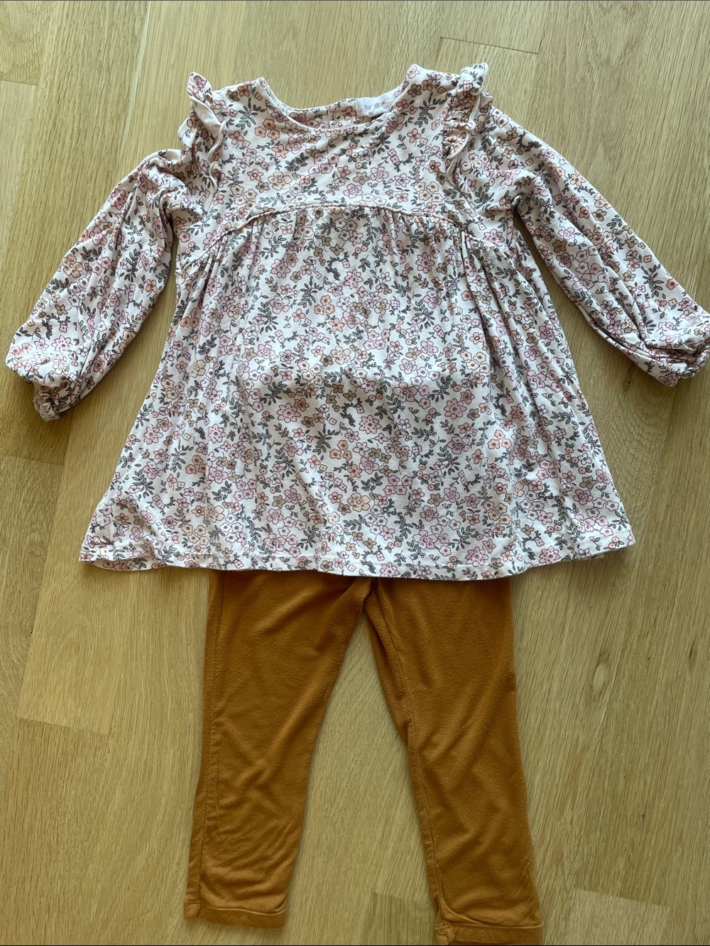 Angel Dear Cream Floral Ruffle Yoke Dress with Matching Pants